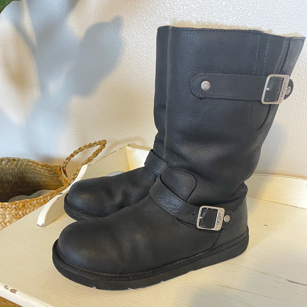 UGG Australia Black leather “Moto” boots